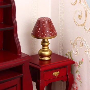 1/12 Babaház miniatűr vintage piros asztali lámpa szimulációs bútor modell játékok mini dekorációhoz Babaház kiegészítők