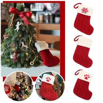 1Db karácsonyi zokni ajándéktáska Kötés hópehely mancs harisnya karácsonyi dekoráció otthoni karácsonyfa dísztároló táska L1R9