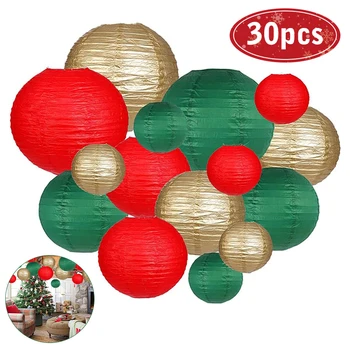 30db / Lot 6''-10'' Mix méretű papírlámpák, kínai papírgolyó lampion, kerek függő papírlámpák, karácsonyi esküvői dekoráció