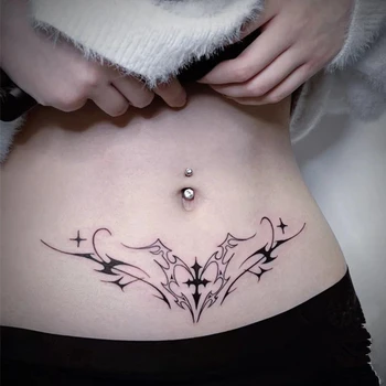 Fekete totemek tetoválás nőknek Szexi hamis tetoválás matrica Kereszt szív tetoválás Vízálló has Tartós művészet Ideiglenes tetoválás