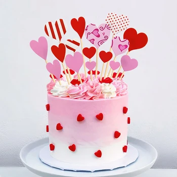 16db Love Heart torta zászlók Boldog Valentin-napi torta feltétet évfordulóra születésnapi esküvői parti torta sütés dekoráció DIY