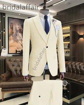 Menyasszonyi férfi öltönyök Kiváló minőségű 2023-as divatcsúcs hajtóka egymellű férfi blézer slim fit (dzsek+mellény+nadrág)