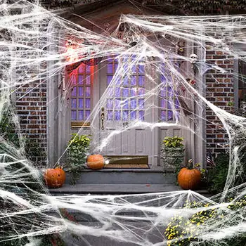 Halloween pókhálók dekorációk Nyújtható pókhálók Halloween dekorációhoz Ijesztő hangulat Party bár Kísértetjárta ház jelenet kellékek