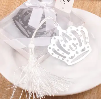 10db ezüst rozsdamentes acél fehér bojtok korona könyvjelző esküvőre Babaváró parti születésnapi szívesség ajándéktárgyak