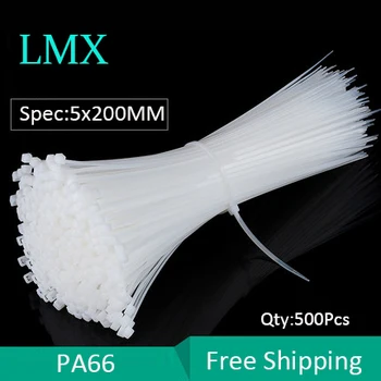 500DB 5 * 200MM önzáró műanyag nylon kábelhuzal fekete fehér szélesség 3.6mm hosszúság 200mm cipzárak