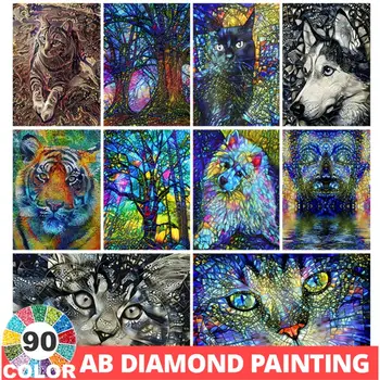90 szín AB ólomüveg gyémánt festés kutya macska virágfa mozaik művészet 5D hímzés teljes keresztszemes kreatív lakberendezés