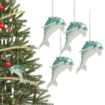Delfin függő dekoráció 4db karácsonyi csillogás kék delfindíszek aranyos kék delfinek dekoráció üvegfúvott díszek aranyos kéz