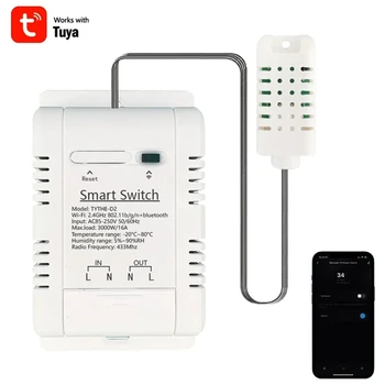 Tuya Smart Wifi kapcsoló 3000W 16A fehér műanyag vezeték nélküli termosztát hőmérséklet és páratartalom ellenőrzése