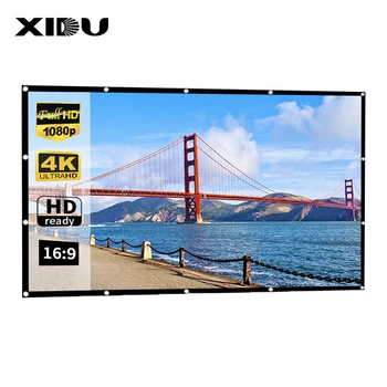 Hordozható projektor képernyő HD házimozi függöny 84/100/120/150 hüvelykes vetítővásznak otthoni kültéri projektorfüggöny