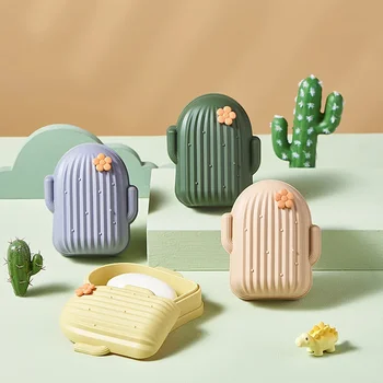 Új divat kényelmes kaktusz szappandoboz háztartás fedéllel Egyetlen leeresztő szappandoboz rajzfilm hálótermi szappantartó