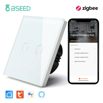 BSEED Zigbee Touch kapcsoló üveg 1/2/3Gang intelligens fénykapcsoló Tuya vezeték nélküli vezérlő a Google Smart Life Alexa App segítségével Nem semleges