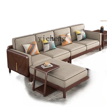 ZC Új kínai stílusú tömörfa szövet kanapé dió kis apartman sarok császári ágyas nappali bútor