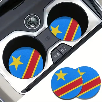 Kongói ország zászló minta Víz alátétes poliészter puha szennyeződésálló prémium szövet 2db csésze pad univerzális illeszkedés autó teherautó furgon
