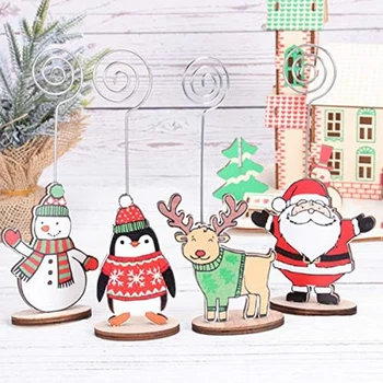 Christmas Place kártyatartó Karácsonyi rajzfilm drót Asztal száma Menü Papír menü Megjegyzés klipek Állvány talppal az ünnephez