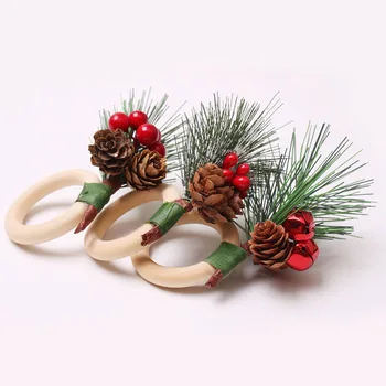 Fa szalvétagyűrűk Kézzel készített fenyőtoboz Karácsonyi szalvétatartó Szalvétacsat fesztiválok Keresztelő vacsoraasztal dekoráció