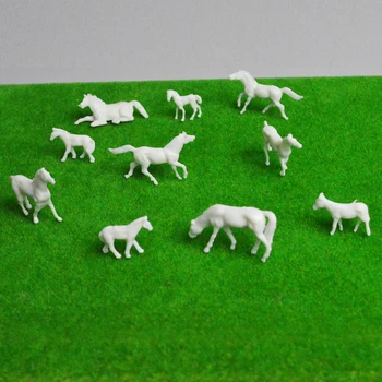 10db/lot Ho 1:87 Méretarányos miniatűr fehér lovak modell haszonállatok játékok DIY modellkészítés diorámához Véletlenszerű pózok