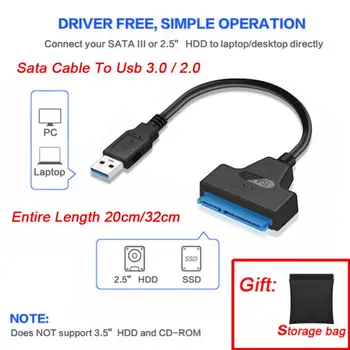 USB Sata kábel USB 3.0 / 2.0 számítógépes kábelekhez 6 Gbps-ig 2,5 hüvelykes külső HDD SSD merevlemezhez 22 tűs adapter Sata III-hoz