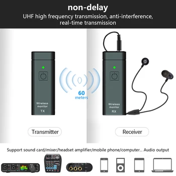  vezeték nélküli fülbe helyezhető fülhallgató-figyelő rendszer Professzionális IEM sztereó rendszer adóvevő UHF FM késedelem nélkül egyidejűleg