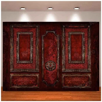 Photography Háttér Üres szoba Piros padló Classic belső fotó Fa Pannel ajtó Háttérfotó Stúdió kellékek esküvőre