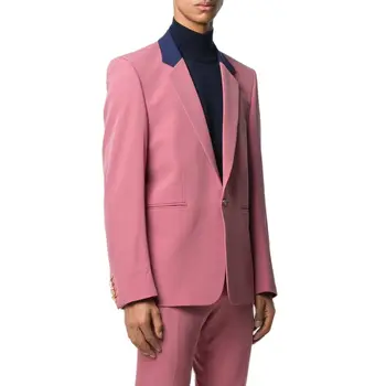Pink Blue Patchwork férfi öltönyök Regular Fit 2 részes blézer nadrág Classic Daily férfi ruházat Divat tallér gallér Summer Outf