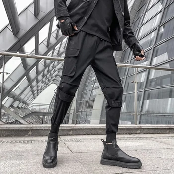 Black Cargo Pants Men Cool Streetwear Harajuku Korea Fashion Casual Multi-pocket férfi nadrág Work Pants Férfi motorkerékpár stílus
