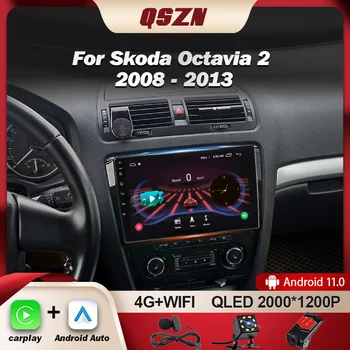 QSZN A Skoda Octavia 2 A5 2008 - 2013 autórádió multimédia videó lejátszó navigáció GPS 4G Carplay Android 12 Autoradio 2K QLED