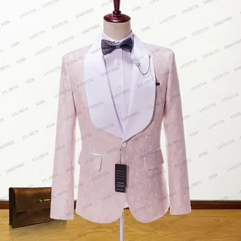 2023 Új érkezés rózsaszín virágos esküvői szmoking, vőlegénynek Slim Fit férfi öltöny szatén kendő hajtóka egyedi férfi divatkabát blézer kabát