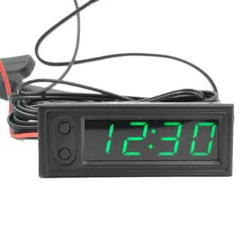 Autós óra Univerzális autóipari digitális óra Dátum 3 az 1-ben LCD kijelző Elektronikus hőmérséklet Noctilucent Trim zöld