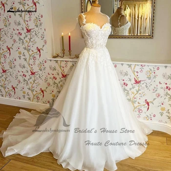 Vestidos elegáns boho menyasszonyi ruhák nőknek 2023 fűző fehér Organza menyasszonyi A vonal esküvői ruhák csipke rátétek