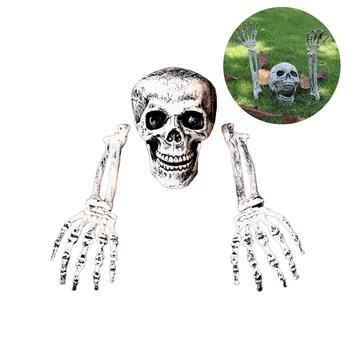 3 db műanyag csontváz fej és kézkészlet Halloween party kerti dekorációhoz