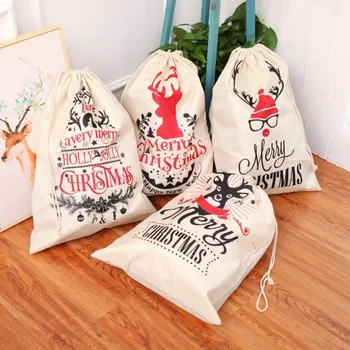 Karácsonyi ajándéktáskák Nagy organikus szarvas jávorszarvas táska tárolás Karácsonyi zsák húzózsinóros táska rénszarvasok Mikulás gyerek cukorka zsák