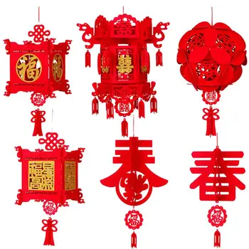 DIY Golden Fu karakter Kínai Tavaszi Fesztivál Piros lámpás függő díszek Kínai újévi lámpás fesztivál