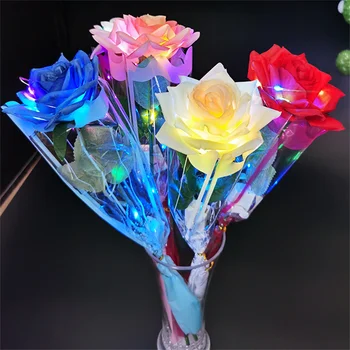LED izzó rózsa szimulációs virág zsinórfényekkel évforduló születésnap Valentin-napi ajándék művirág fesztivál dekoráció