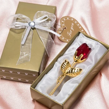 9cm műkristály rózsa Valentin-napi ajándék arany hamis rózsavirágok dobozötvözettel Rózsavirág esküvői parti kellékek
