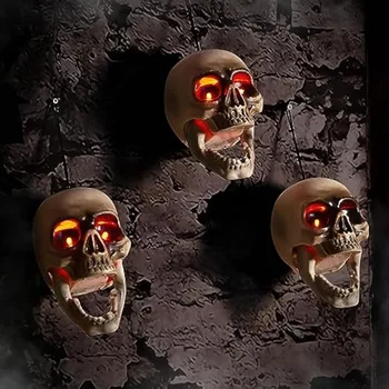 ELAMAS Halloween lebegő lógó koponyafejek - Animált csontváz dekorációk aktivált hanggal, hátborzongató mozgással, kísérteties koponyával