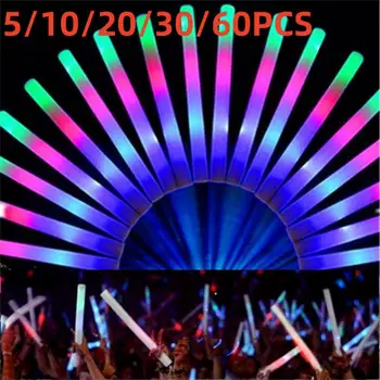 20/30/60PCS LED világító botok Party Rave hab izzó bot Rgb fluoreszkáló sötét fény bárhoz Esküvő születésnapi fesztivál kellékek