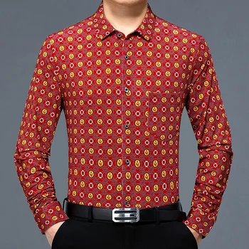 Designer Dot Print ingek férfiaknak Hosszú ujjú zseb Selymes alkalmi ősz Kiváló minőségű puha kényelmes luxus Camisas de Hombre