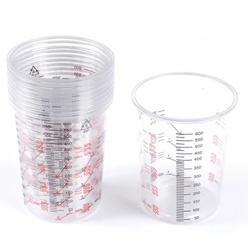 10db átlátszó műanyag festékkeverő poharak a festék és folyadékok pontos keveréséhez 600ML iskolai laboratóriumi poharak