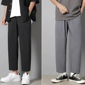 Hosszú nadrág Stílusos Zsugorodásálló férfi nadrág Egyszínű egyenes széles szárú vékony nadrág Streetwear