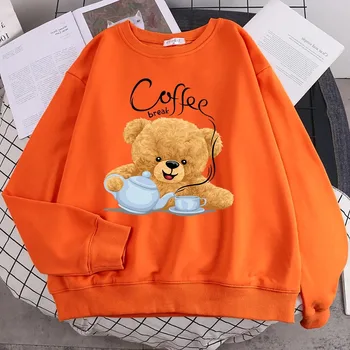 Street Casual női pulóver Kávészünet Mackókészítés Kávényomtatás Kapucnis pulóverek Laza puha pulóverek Crewneck Polár ruhák