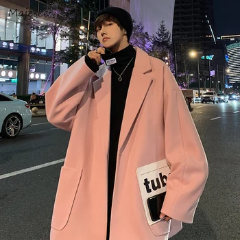 Keverékek Férfiak Streetwear Alkalmi Laza Ősz Tél Meleg Egygombos Tömör Nagy zseb Koreai stílusú Tinédzserek Egyszerű Divat