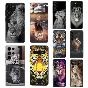 Lion King Tiger szilikon fekete telefontokok Samsung Galaxy S23 Ultra 5G S22 S21 S20 FE Plus Note 20 10 9 8 S10 E Lite tok