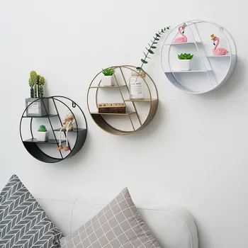 Északi minimalista ins vas kör alakú fal tároló és dekoráció fali függő állvány Kreatív otthon nappali fali polc