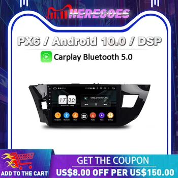  Carplay 10.1inch PX6 DSP Android 10 64GB autó DVD lejátszó Wifi BT 5.0 RDS rádió GPS Térkép autoradio Toyota LEVIN 2013 2014 2015