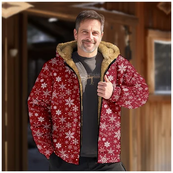 Boldog karácsonyt Férfi cipzáras hosszú ujjú kapucnis pulóverek Parkas kabátkabát Alkalmi karácsonyi tél férfi/női ruházatnak Felsőruházat