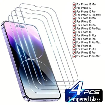 2/4PCS edzett üveg iPhone 11 12 13 Mini 14 15 Plus Pro Max karcmentes képernyővédő fólia átlátszó üvegfóliákhoz