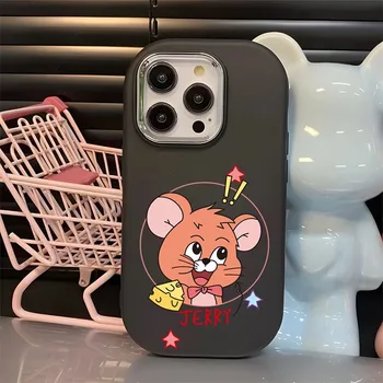 Pár J-JerryS egér Tom Cat telefontok bevonatoló kamera ovális puha telefontok IPhone 15 11 12 13 14 Pro Max sűrített cukorkához