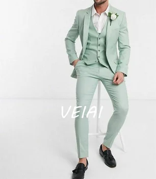 menta zöld bevágás hajtóka férfi öltönyök esküvő egyedi elegáns blézer 2023 divattervezés 3 részes kabát+nadrág+mellény jelmez