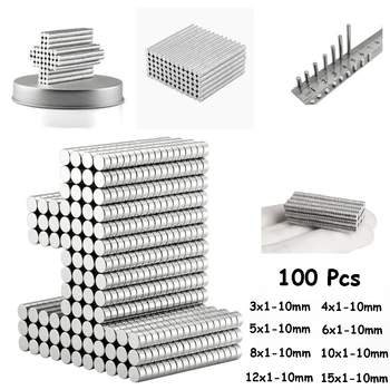 100Pcs kerek erős mágneses Ndfeb mágnesekN35 átmérő D3 / 4 / 5 / 6 / 8 / 10 / 12 / 15 / 20mm Neodímium mágnesek Imanes mágnes Neodímium mágnes