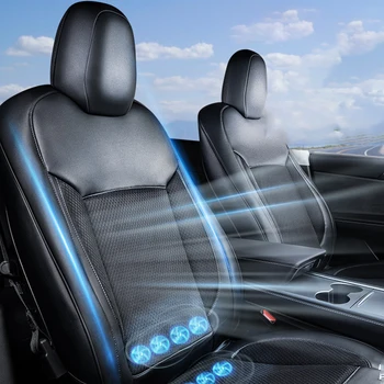 Szellőztető masszázs Lélegző autós üléshuzat Nyári hűvös védőlap Belső párna a Tesla Model 3/Y-hoz ventilátortöltővel